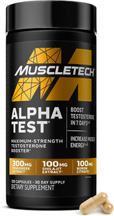 مقوي التستوستيرون للرجال | MuscleTech AlphaTest | مكمل يحتوي على نبات الخبازي وحمض البورون | مقوي التستوستيرون وأعلى قوة للـ ATP | مكملات التمرين اليومية للرجال، ١٢٠ قرص (قد تختلف العبوة)