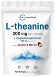 Micro Ingredients L-Theanine 200mg with Magnesium Glycinate - 400 MCT Coconut Oil Softgels for Relaxation & Focus