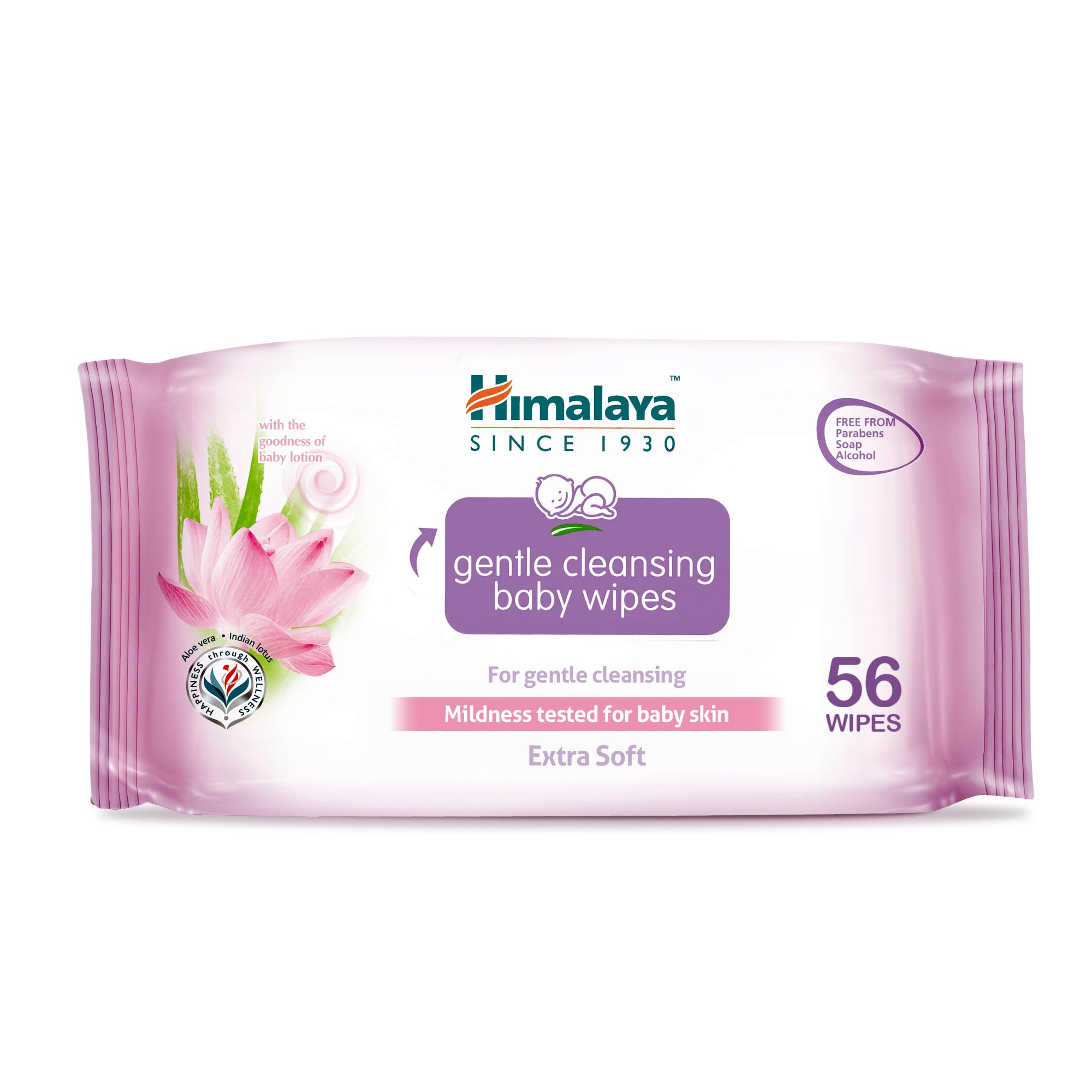 Himalaya Gentle Cleansing Baby Wipes - 56 Alcohol-Free Wipes with Aloe Vera and Lotus for Sensitive Skin