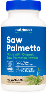 Organic Saw Palmetto Supplement 1000mg, 120 Vegetarian Capsules, Gluten Free