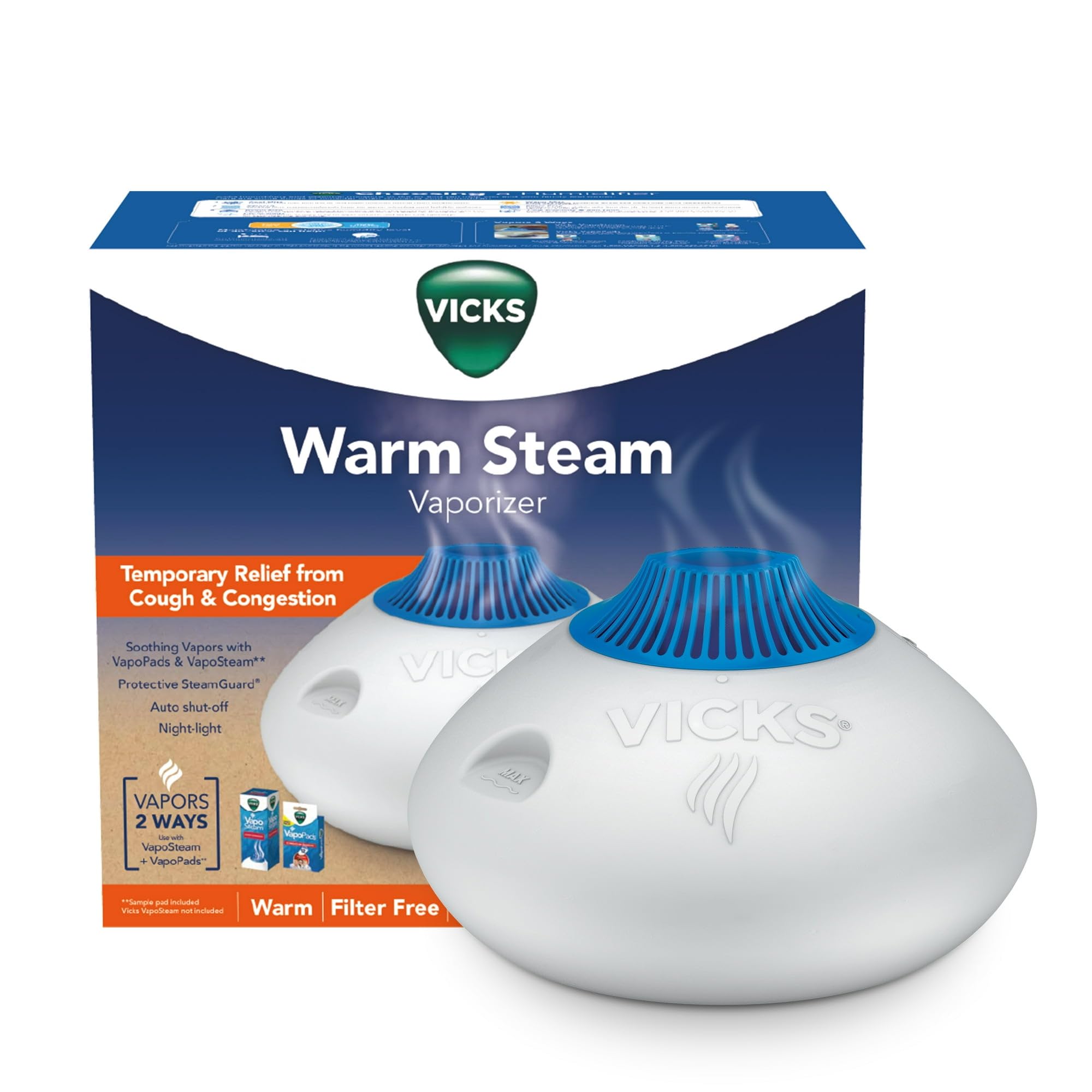 Vicks Warm Steam Vaporizer with Nightlight - 1.5 Gallon Humidifier