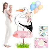 Large 158cm Wooden Stork Outdoor Birth Announcement Sign (Pink Rattle) - Welcome Home Decor
