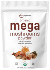Organic Mega Mushroom 10-in-1 Complex Powder - Immune Booster with Chaga, Lions Mane, Cordyceps & More