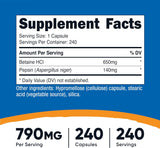Nutricost Betaine HCl & Pepsin 790mg - 240 Capsules - Digestive Support