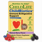 ChildLife Essentials ChildBiotics Immune & Digestive Support - Kids Probiotic with Live Cultures, Non-GMO, Natural Berry Flavor, 30 Tablets