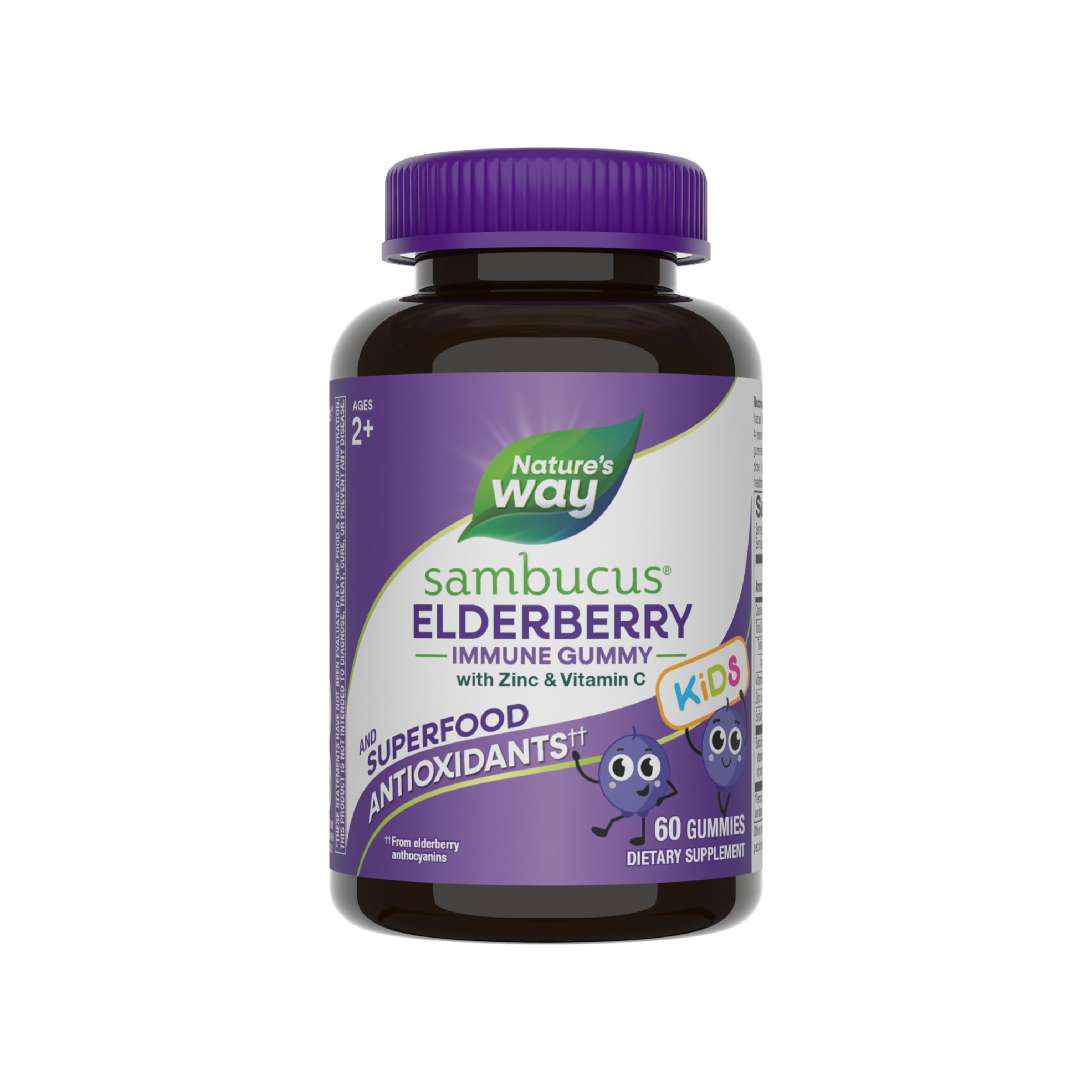 Nature's Way Sambucus Gummies for Kids - Standardized Elderberry Immune Support | 60 Gummies