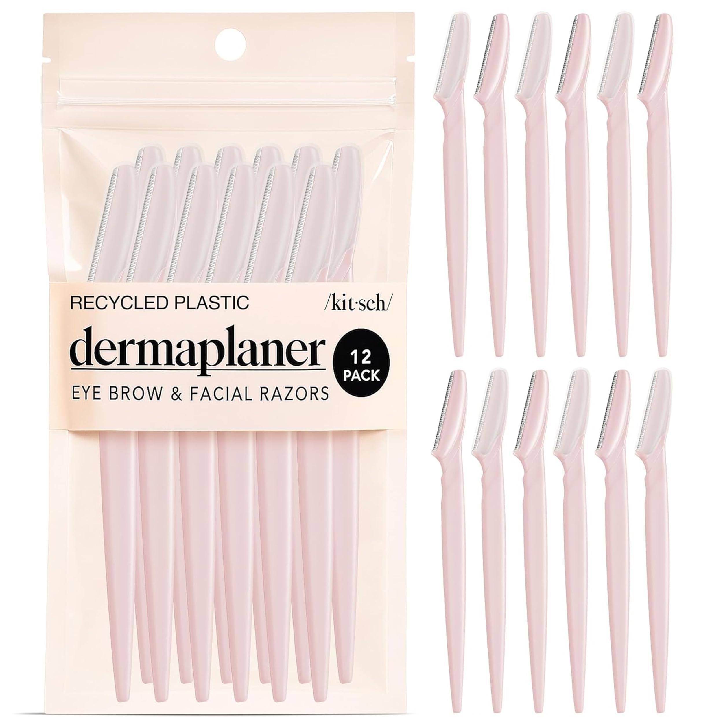 Kitsch Dermaplaning Tool - 12 Pieces Face Razor for Women, Eyebrow Razor & Facial Hair Removal