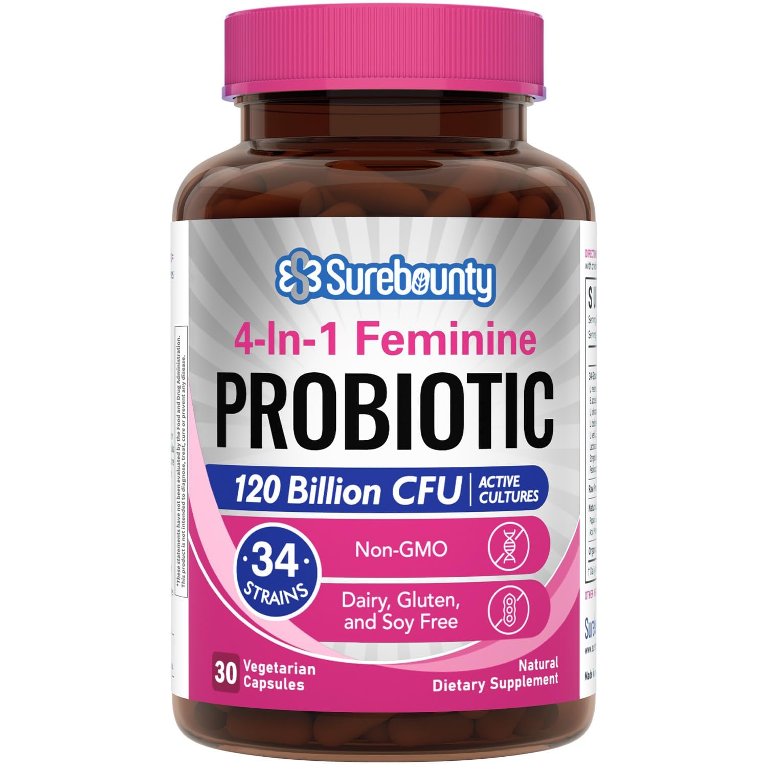 Probiotics for Women - 120 Billion CFU, 34 Strains, Prebiotics, Digestive Enzymes & Cranberry - 30ct
