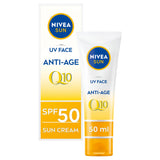 NIVEA SUN Face Cream SPF 50 - Anti-Age UVA/UVB Protection with Q10 Technology - Water Resistant & Non-Greasy - 50ml