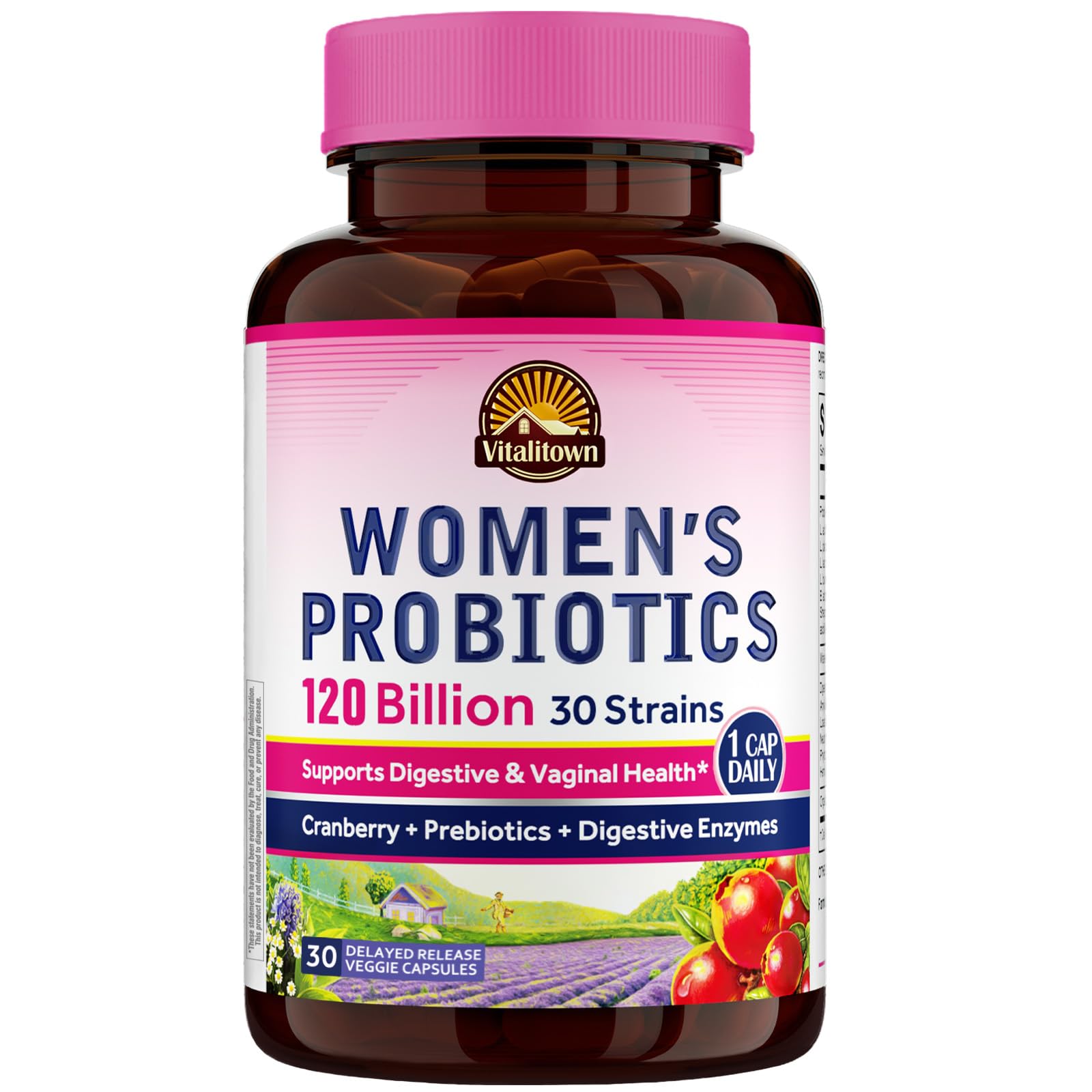 Vitalitown Women's Probiotics 120 Billion CFU - 30 Strains with Prebiotics, Enzymes & Cranberry - 30 Veg Caps