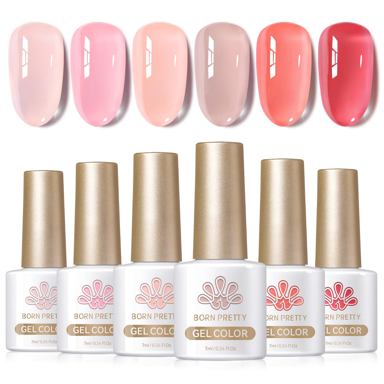 Born Pretty Jelly Gel Nail Polish Set - Sheer Nude Pink & Crystal Transparent Gel Varnish (6 x 10ML)
