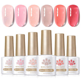 Born Pretty Jelly Gel Nail Polish Set - Sheer Nude Pink & Crystal Transparent Gel Varnish (6 x 10ML)