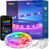 Lepro S1 شريط إضاءة LED ذكي بالذكاء الاصطناعي بألوان قوس قزح ١٠ متر - ٣٠ مصباح LED/متر، مزامنة الموسيقى، متوافق مع Alexa و Google Home، تحكم صوتي عبر تطبيق WiFi وبلوتوث، مساعد تصميم الإضاءة بالذكاء الاصطناعي، أضواء LED MagicColor لغرفة النوم