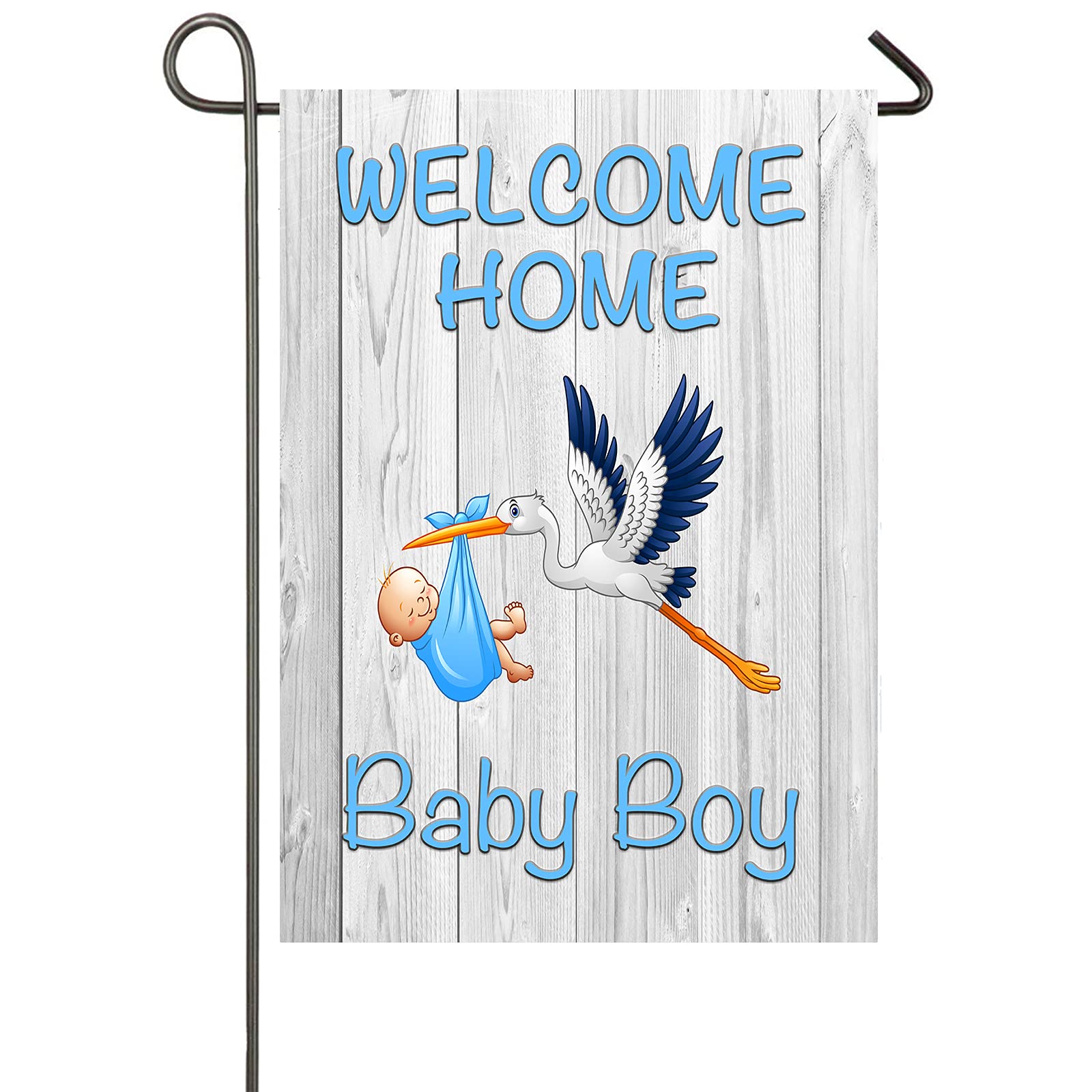 NISEVAN Welcome Home Baby Boy Garden Flag (Blue Stork, 12.5x18 Inch)