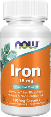 NOW Iron Supplement (18mg, 120 Veg Capsules) - Supports Energy & Wellbeing