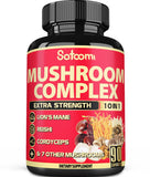 Satoomi 10in1 Mushroom Supplement Complex - 5000mg for Memory & Focus