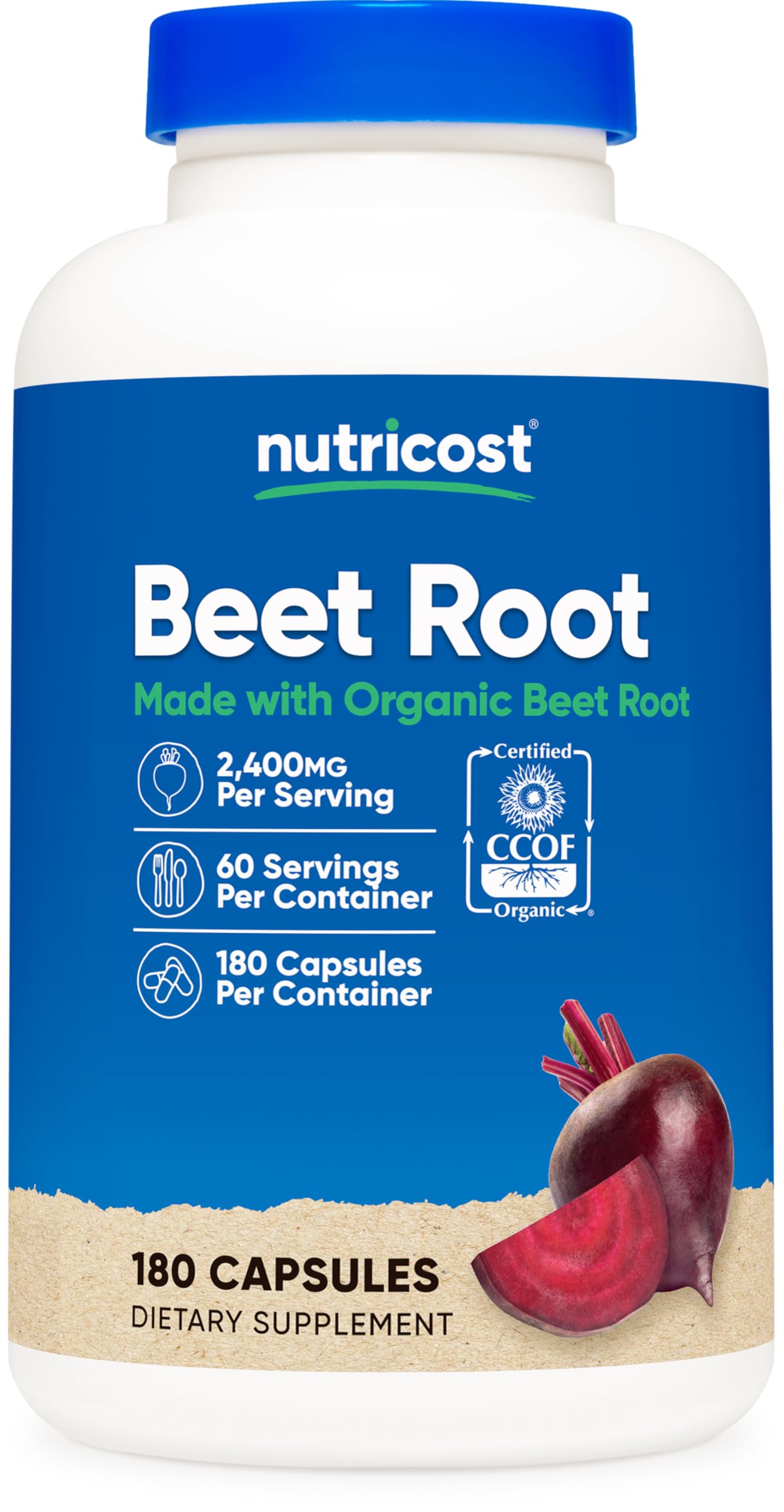 Nutricost Beet Root 2400mg, 180 Capsules - CCOF Certified Organic Superfood, 60 Servings