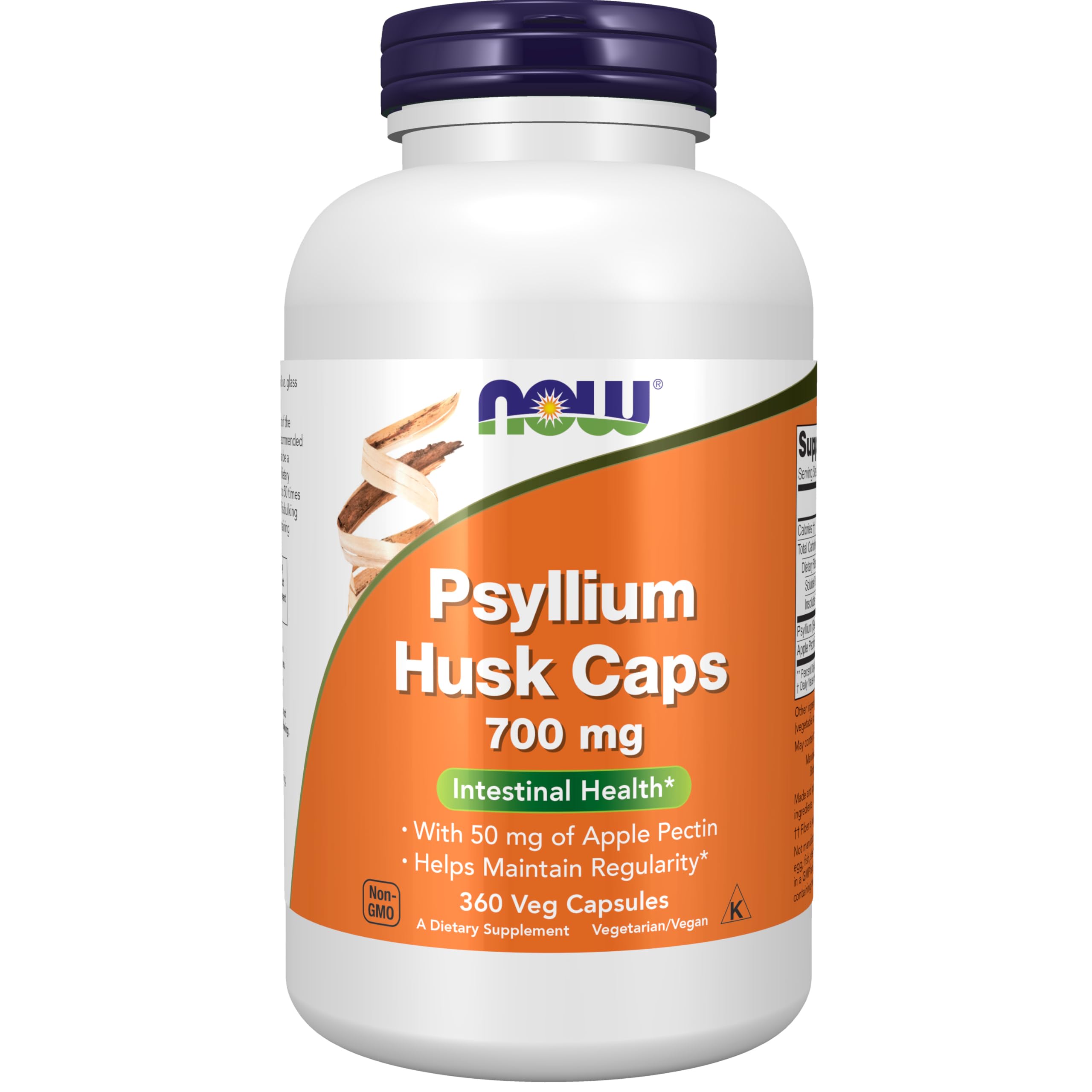 NOW Supplements Psyllium Peel Capsules 700mg with Apple Pectin (360 Capsules)