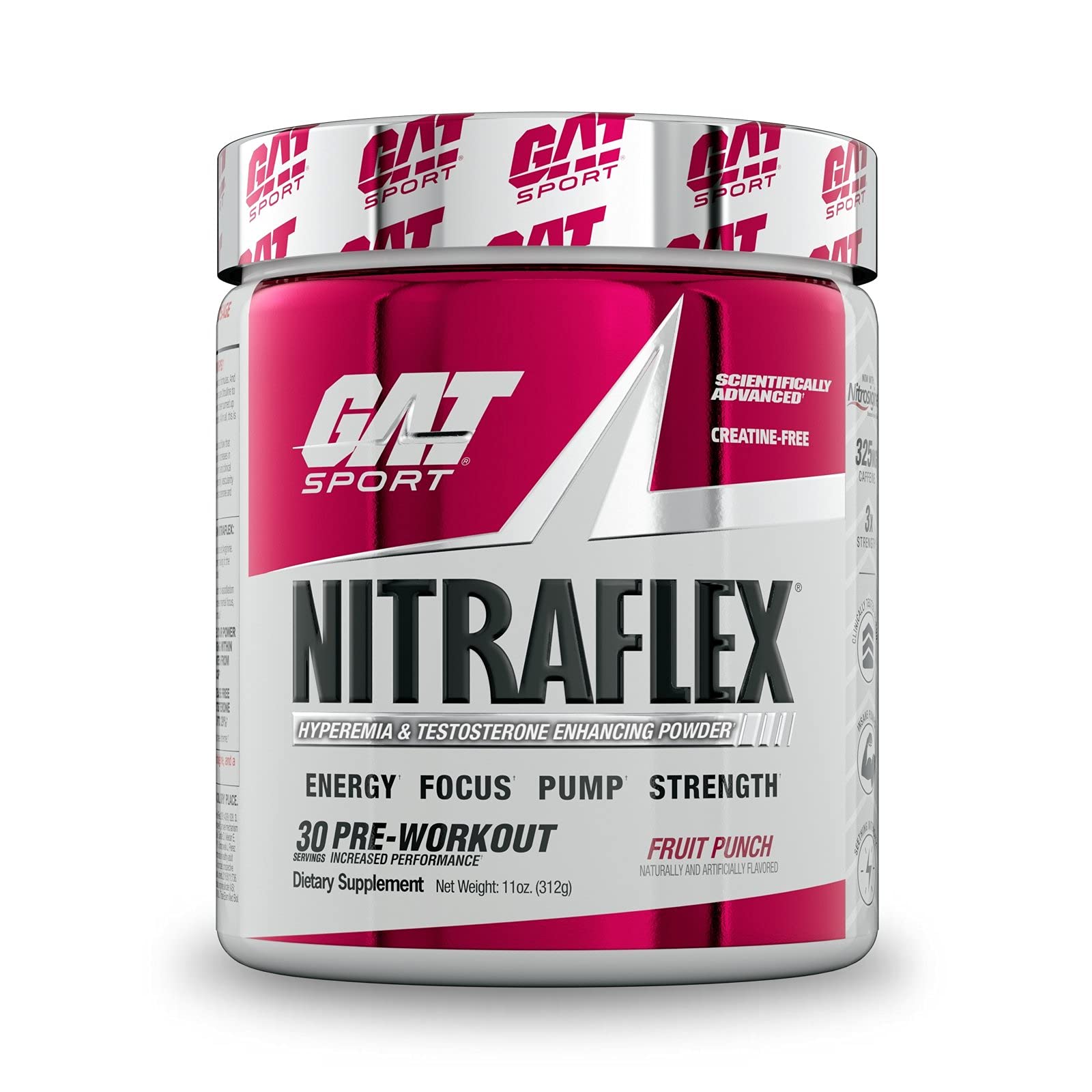 GAT Nitraflex Hyperemia & Testosterone Enhancing Pre-Workout Powder, Fruit Punch, 300g