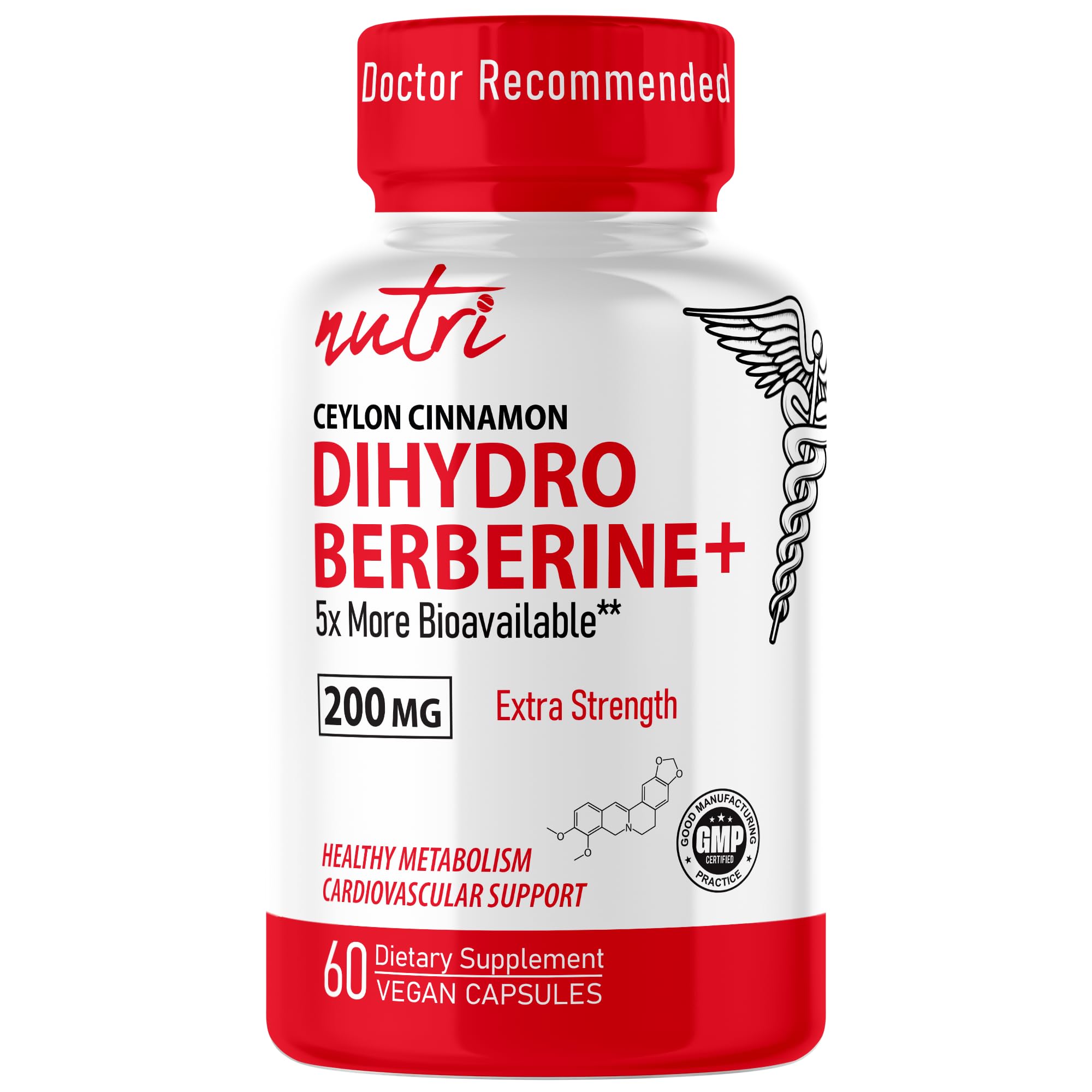 Dihydroberberine with Ceylon Cinnamon Supplement, 200mg per Capsule, 60 Capsules - 5X More Effective