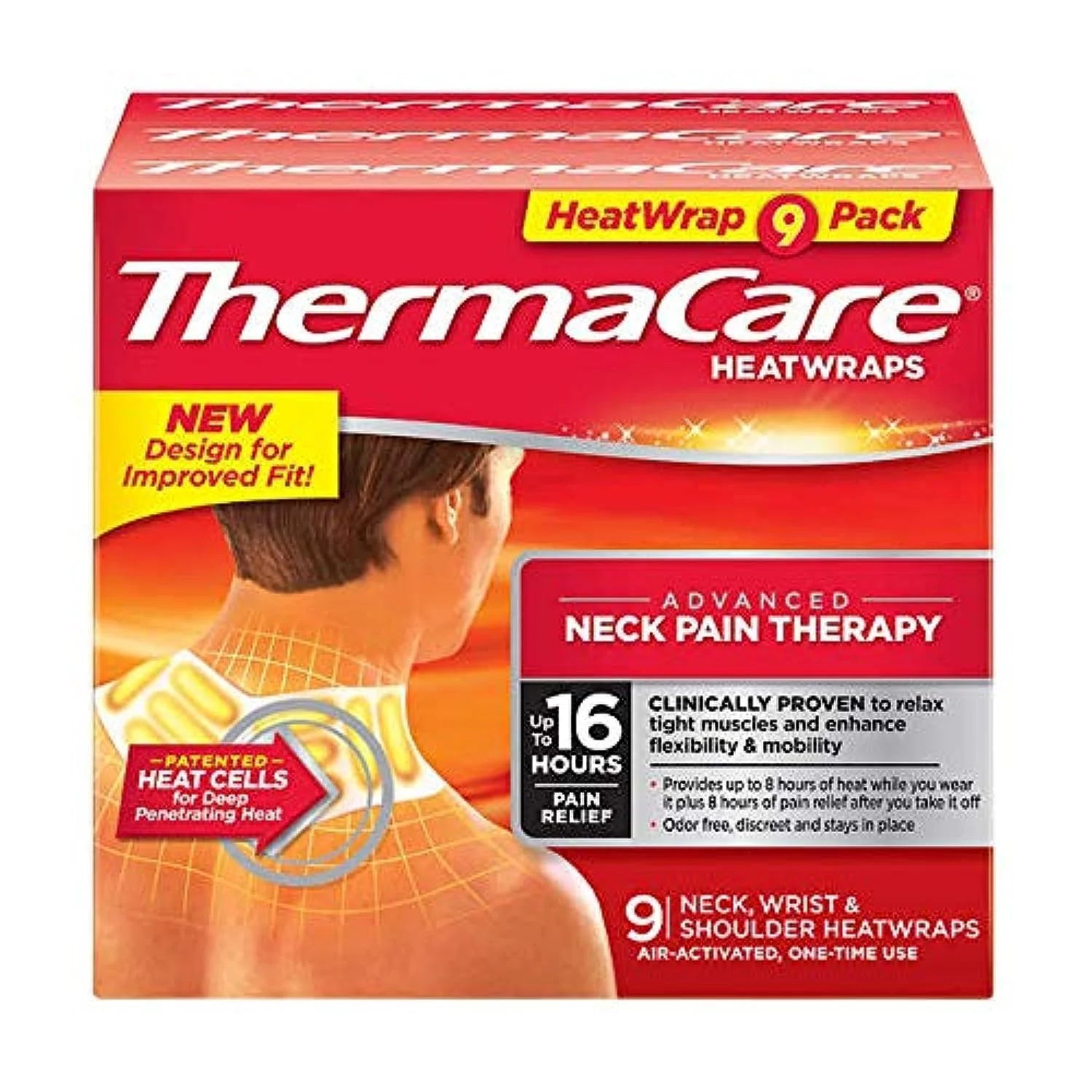 ThermaCare Advanced Neck Pain Therapy HeatWraps – 9 Air-Activated Wraps for Neck, Wrist & Shoulder, Up to 16 Hours Relief