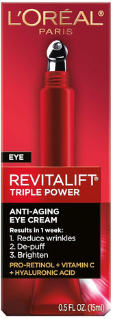 L'Oréal Paris - Triple Action Anti-Ageing Eye Care - Anti-Wrinkle & Multi-Correction - With Hyaluronic Acid & Pro-Xylane - For All Skin Types - Revitalift Laser X3-15ml
