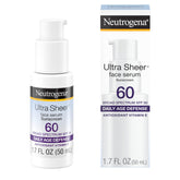 Neutrogena Ultra Sheer Moisturizing Face Serum with Vitamin E & SPF 60+ - All Day Facial Sunscreen, Fragrance-Free, 1.7 oz