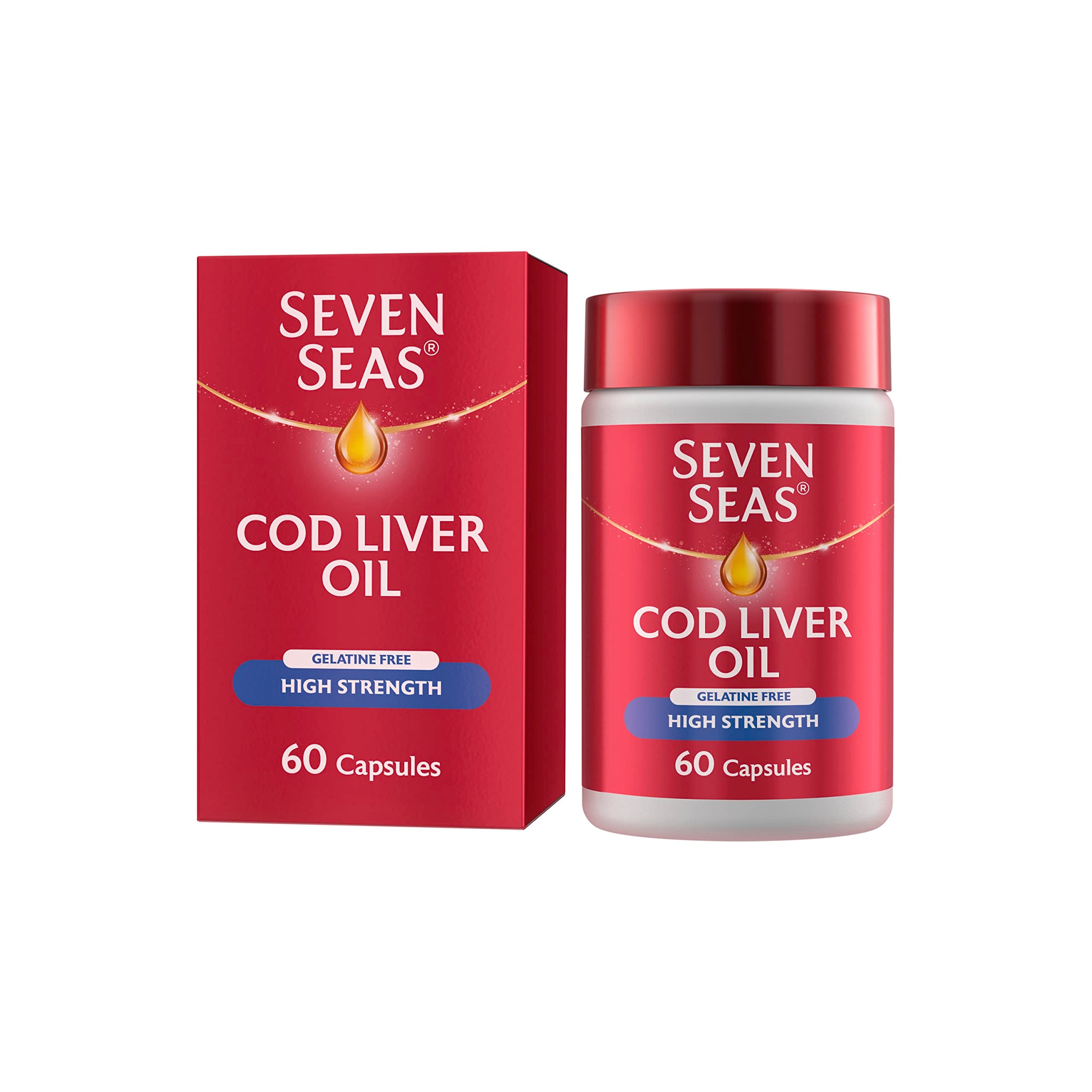 Seven Seas Cod Liver Oil One-A-Day Fish Oil with Vitamins A D & E, 60 Vegan Capsules