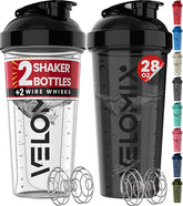 -2 Pack- 28 oz Protein Shaker Bottles for Protein Mixes - 2x Wire Whisk | Leak Proof Shaker Cups for Protein Shakes | Protein Shaker Bottle Pack | Shakers for Protein Shakes-Black&Transparent