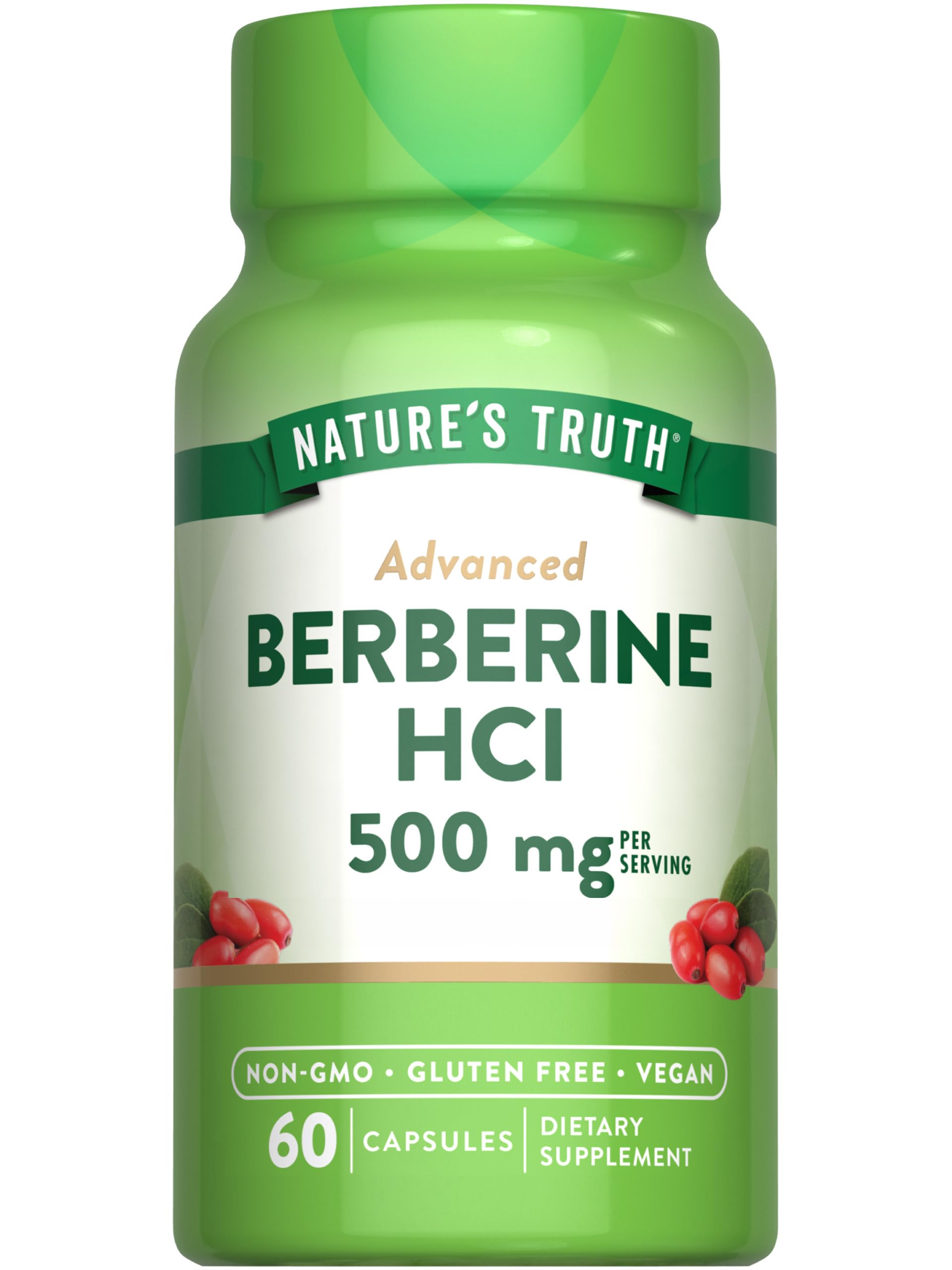 Nature's Truth Berberine Capsules, 500mg, 60 Count - Natural Sugar Control & Metabolism Support