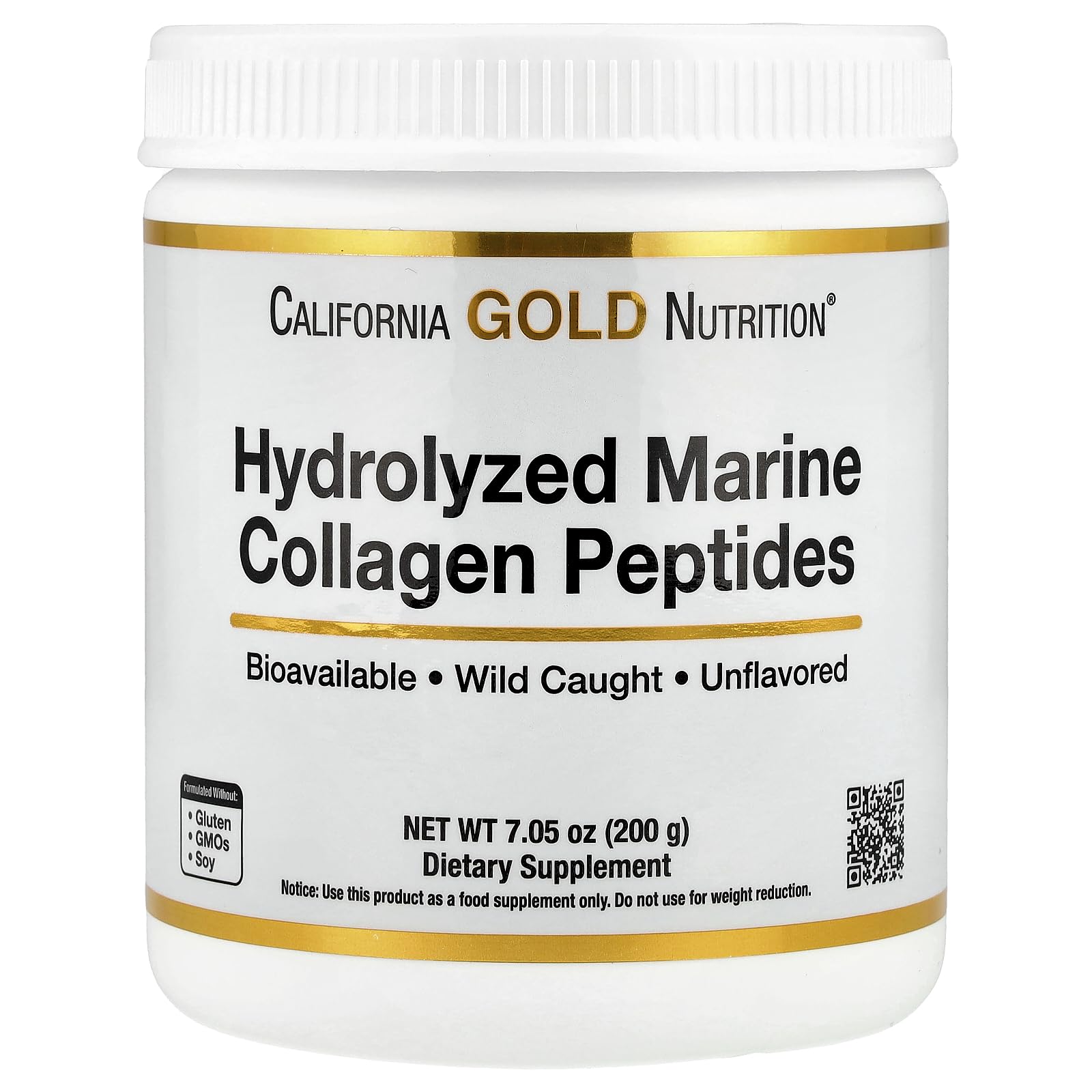 California Gold Nutrition Hydrolyzed Marine Collagen Peptides – Unflavored – 7.05 oz (200g) for Skin, Hair & Nail Health