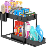 2-Tier Under Cabinet Sliding Basket Organizer with Hanging Cup & Hooks