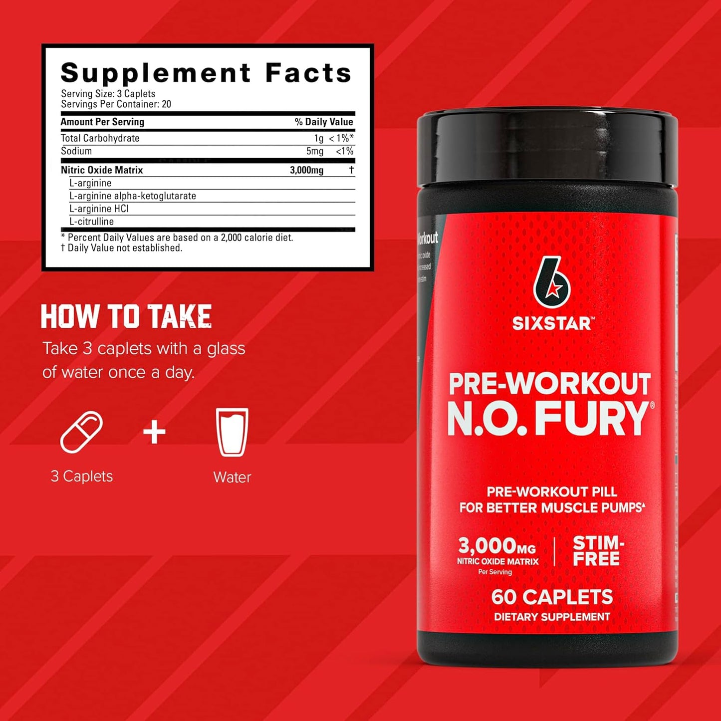 Six Star Nitric Oxide Supplements for Men & Women, Muscle Builder (60 Count) - Nitric Oxide Booster Pills Muscle Pump Pre Workout Supplement - Sports Nutrition for Muscle Building, Strength & Energy