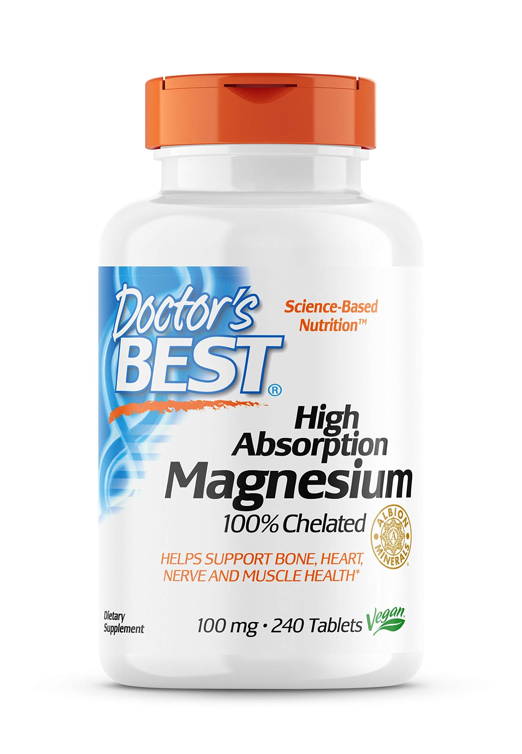 Doctor's Best High Absorption 100% Chelated Magnesium 240 Tablets - Optimal Bioavailability Formula