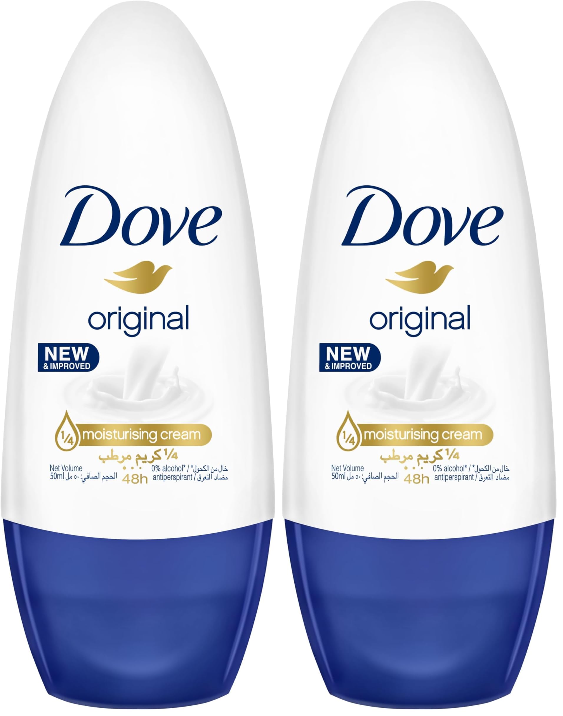 Dove Women Antiperspirant Deodorant Roll-On - Original, 48H Protection, Alcohol-Free, 50ml (Pack of 2)
