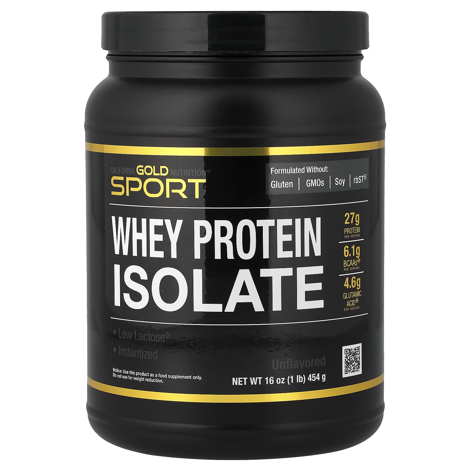 California Gold Nutrition Sport Whey Protein Isolate - Unflavored, 1 lb