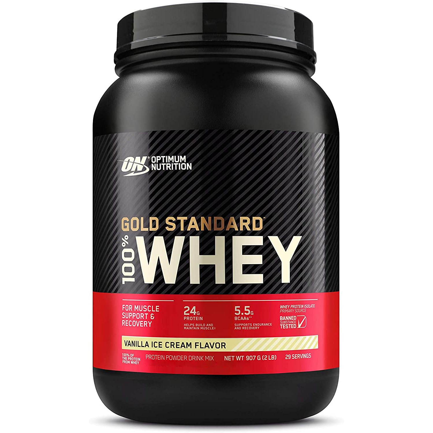 Optimum Nutrition Gold Standard 100% Whey Protein - 24g Protein, Vanilla Ice Cream, 2 lb
