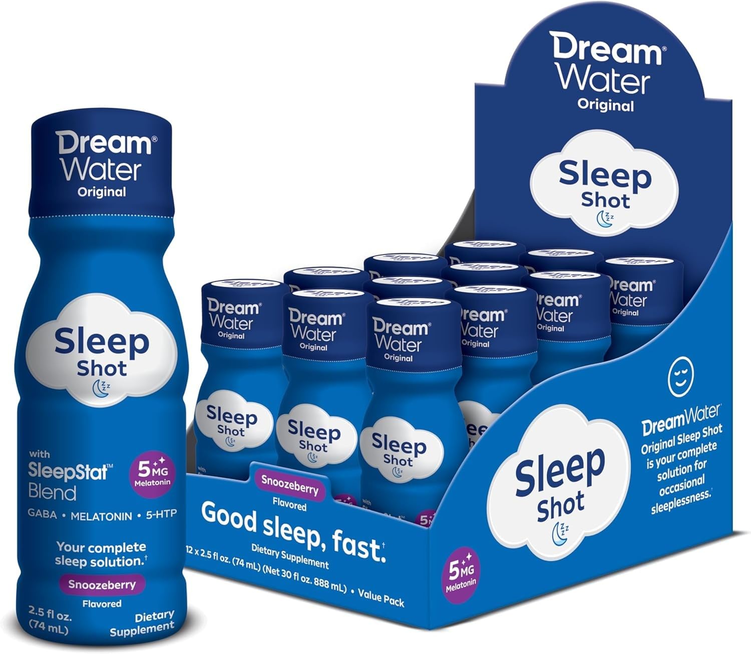 Dream Water Sleep Shot Original 2.5 Oz - 12 Pack Melatonin Sleep Aid 5mg - Fast-Acting Natural Sleep Support