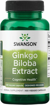 Swanson Ginkgo Biloba Extract For Brain and Cognitive Health Delayed Release (120mg)- 100 Caps .