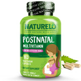 NATURELO Post Natal Multivitamin - Whole Food Postnatal Supplement for Breastfeeding Mothers - Organic Herbs to Boost Milk Supply - Vitamin D, Folate, Calcium - 180 Capsules
