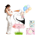 158cm Large Outdoor Birth Display Stork Sign - Double-Sided Welcome Home Decoration (Pink)