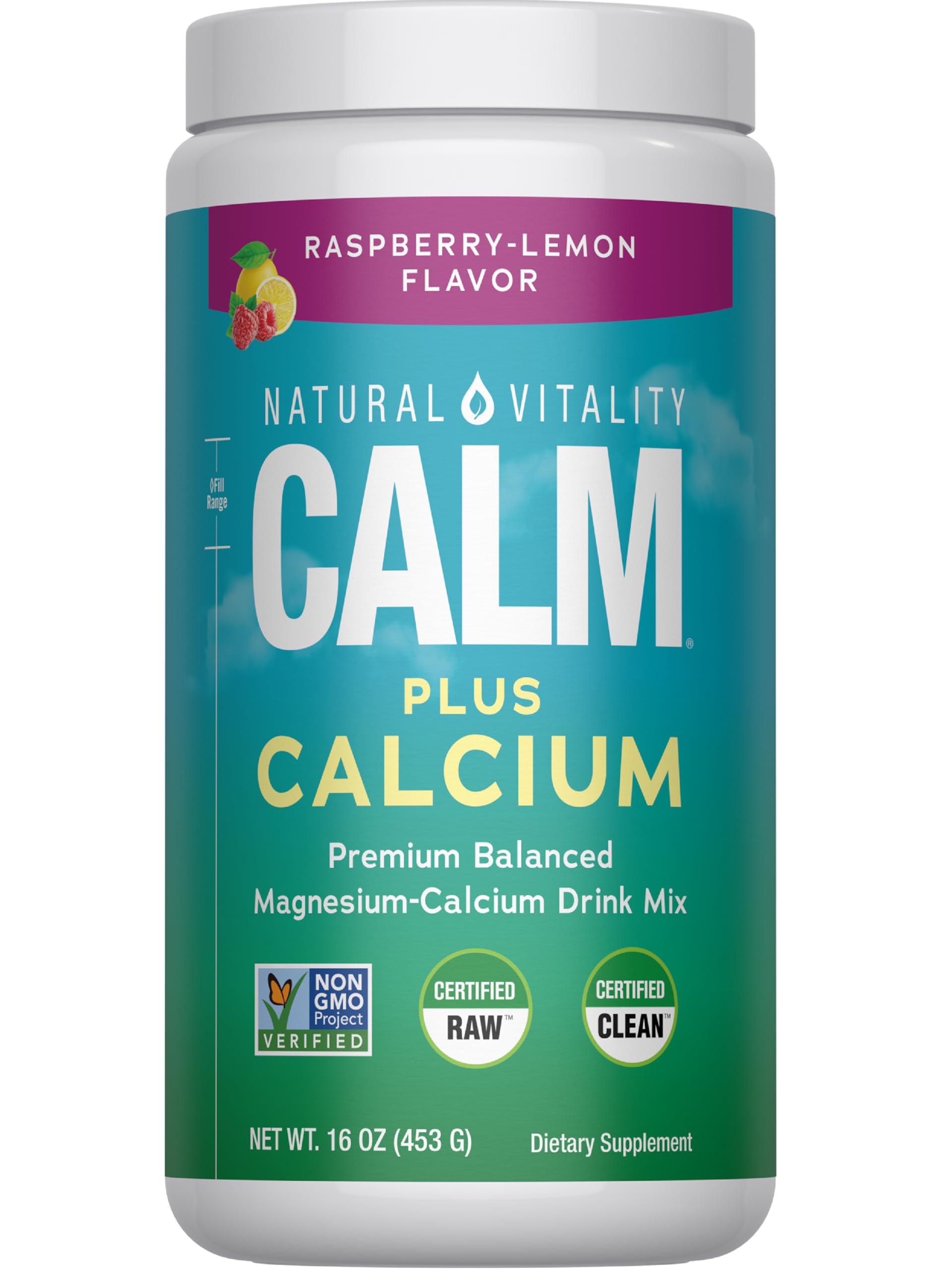 Natural Vitality Natural Calm Plus Calcium – Raspberry-Lemon, 16oz