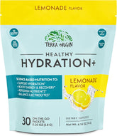 TERRA ORIGIN Healthy Hydration+ Electrolyte Powder Packets | Sugar Free, Gluten Free Drink Mix | Lemonade | 30 Servings (1-Pack)