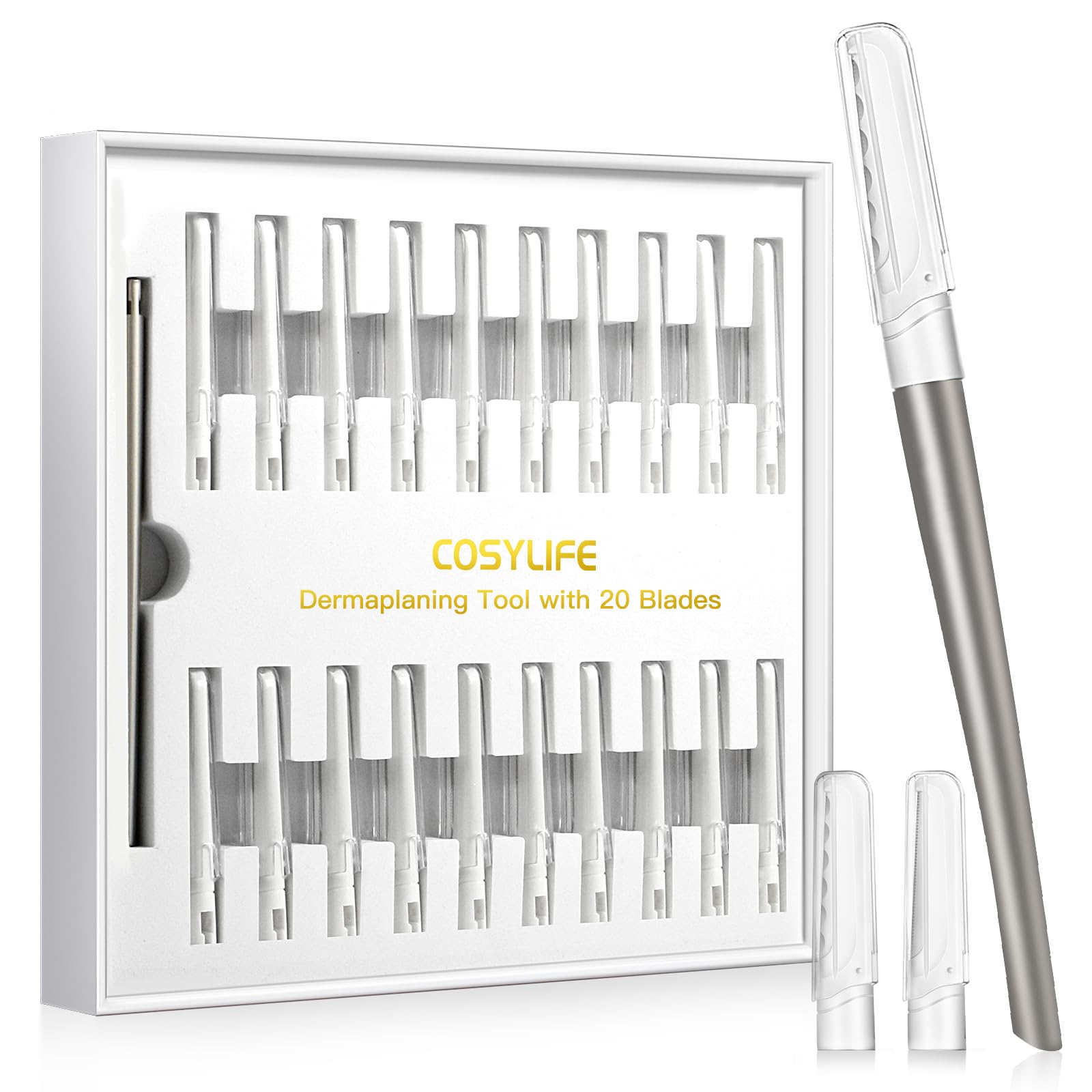 Dermaplaning Tool for Face Exfoliation - 20 Replaceable Blades, Facial Shaver & Eyebrow Razor for Peach Fuzz Removal