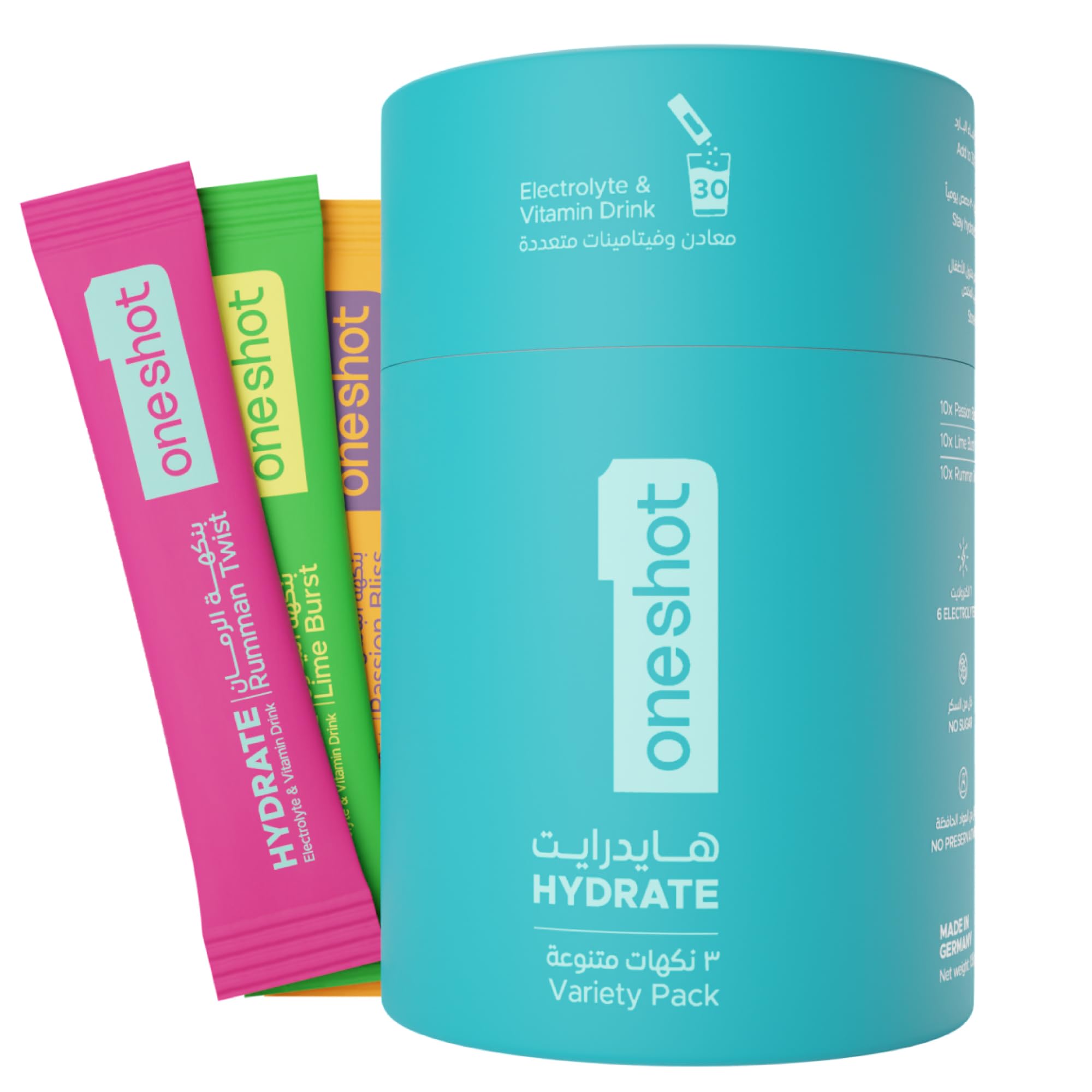 oneshot Electrolyte Hydration Powder - Discovery Pack - 30 Sticks - No Sugar, All Natural, Plant Based