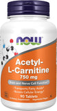 NOW Foods Supplements, Acetyl-L-Carnitine 750 mg, Amino Acid, Brain And Nerve Cell Function*, 90 Tablets