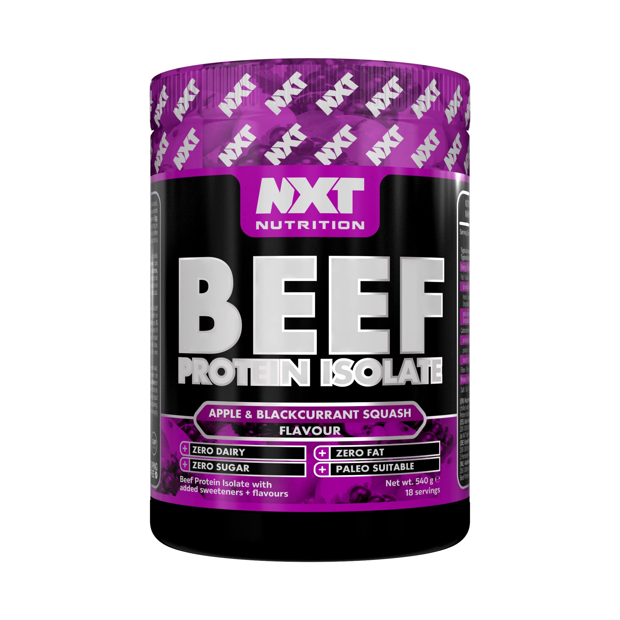 NXT Nutrition Beef Protein Isolate 540g Apple & Blackcurrant - High Protein Dairy-Free