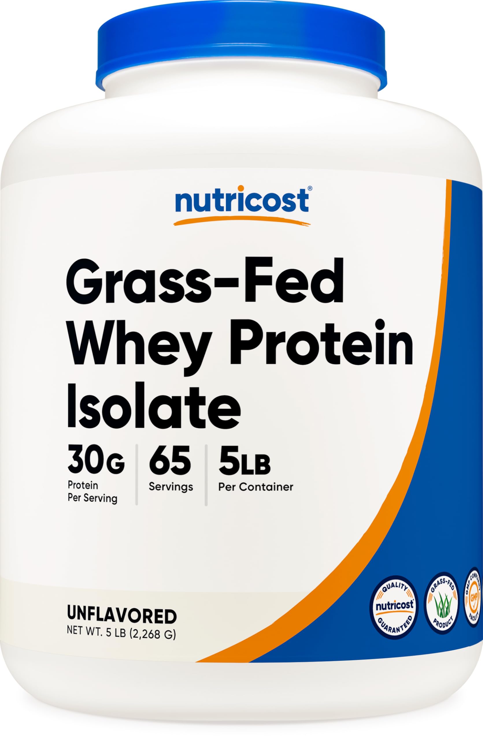 Nutricost Grass-Fed Whey Protein Isolate - Unflavored - rBGH Free - 5lb