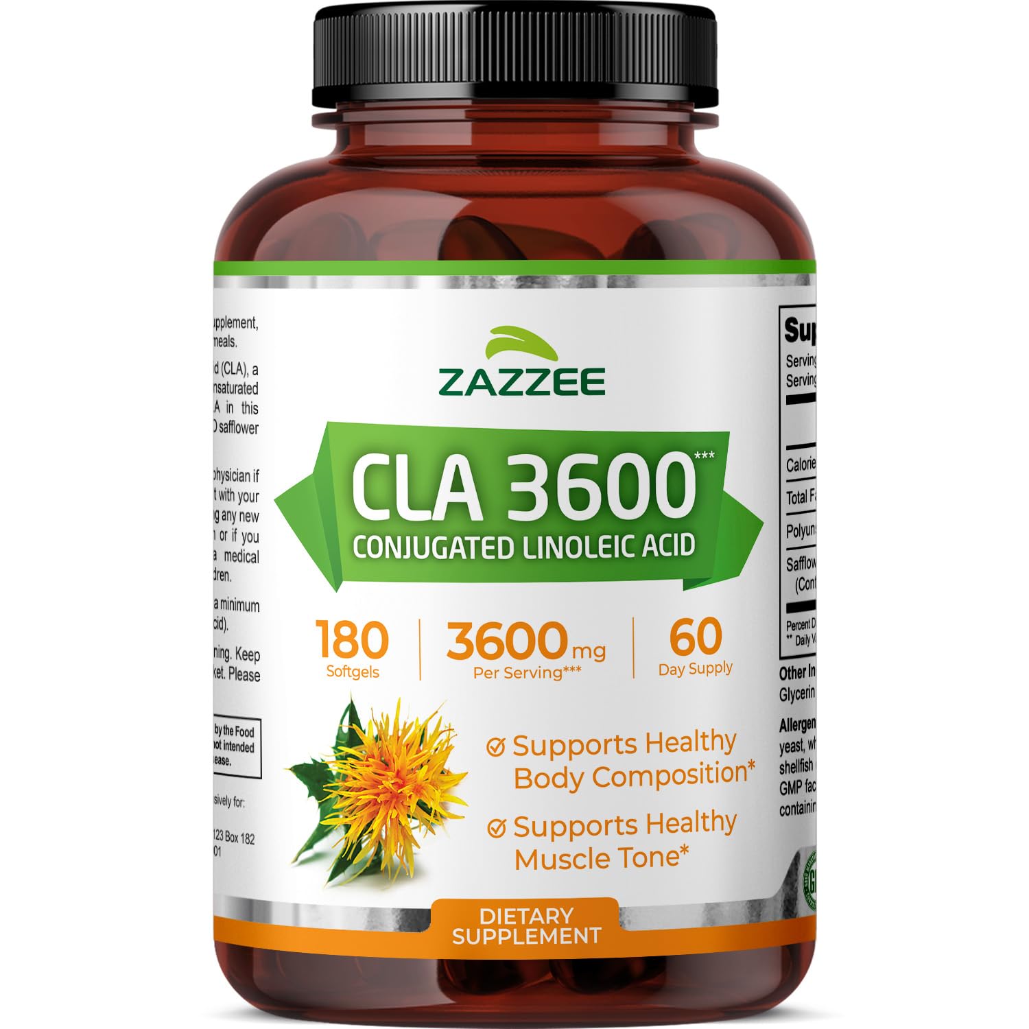 Zazzee High Potency CLA 3600 - 180 Softgels | 3600 mg per Serving | Non-GMO, Made in USA