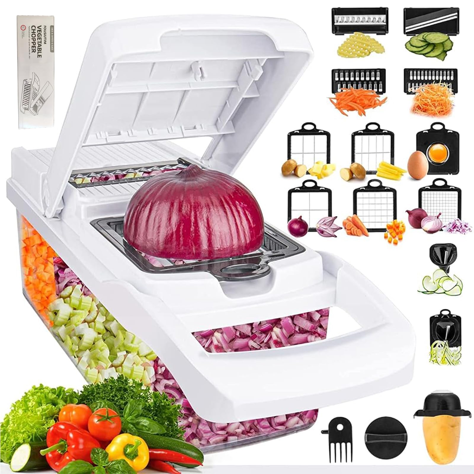 22-in-1 Multi-Functional Vegetable Chopper & Mandoline Slicer with Container